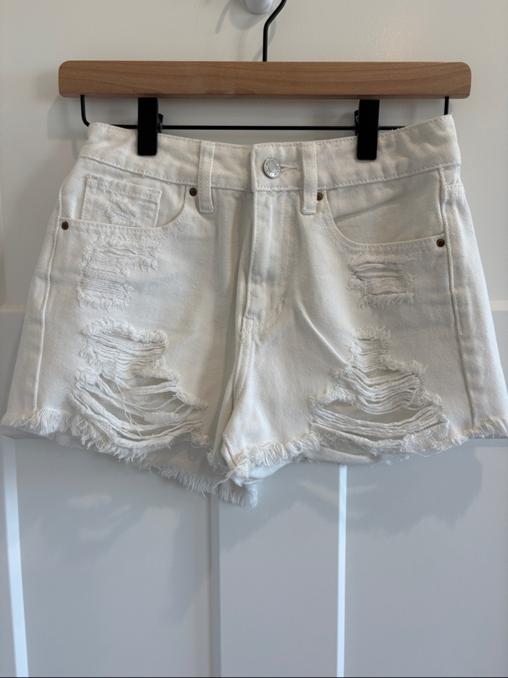 PacSun White Ripped High-Rise Denim Shorts